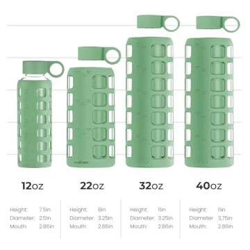 purifyou 40/32/22/12 oz Borosilicate Glass Water Bottles with Volume Markers, Silicone Sleeve, Stain...