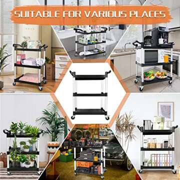 Utility Carts with Wheels,3-Tier Rolling Cart with Wheels, Heavy Duty 510 LBS Food Service Cart with...