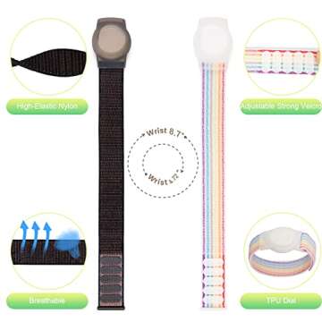 2 Pack Wristband for Airtag Kids, GPS Bracelet for kids Compatible with Apple Air Tag, Nylon Watch Band Tracker Case Strap Holder Accessories for Toddler Child Adult, Adjustable Anti-Lost