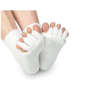 Star Han Yoga Gym Sports Five Toe Separator Massage Foot Alignment Socks ,1 Pairs, White, 16 (SH0000...