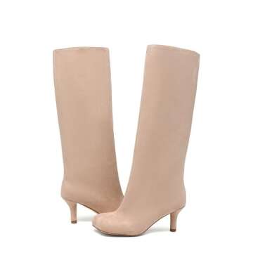 Stylish VOMIYALL Beige Suede Knee High Boots for Women