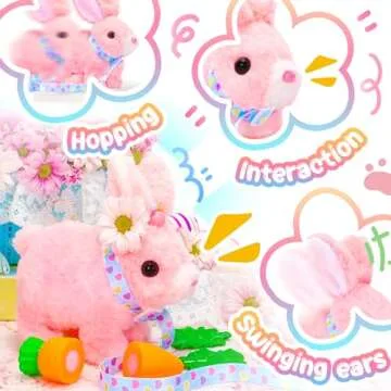Tagitary Plush Bunny Toys for Kids - Interactive Electronic Rabbit with Sounds, Wiggling Ears, Hopping Motion, Leash - Perfect for Easter, Christmas, or Birthday Gifts