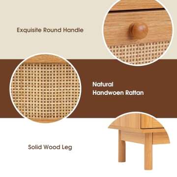 Bliss Homey Rattan Dresser for Bedroom, Modern 6 Drawer Dresser Kids Bedroom, Double Dresser with Wood Storage Organizer Chest of Drawers for Living Room, Nursery, Hallway