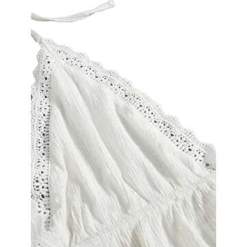 SweatyRocks Women's Deep V Neck Halter Crop Cami Top Sleeveless Vest Off White Medium