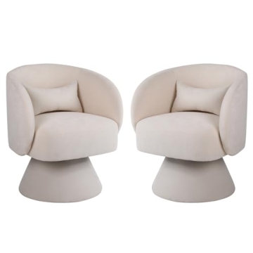 KIVENJAJA Swivel Chairs Set of 2, Linen Upholstered 360°Swivel Accent Chair, Small Barrel Armchair ...