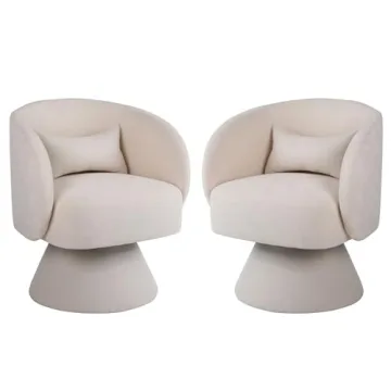 KIVENJAJA Swivel Chairs Set of 2, Linen Upholstered 360°Swivel Accent Chair, Small Barrel Armchair ...