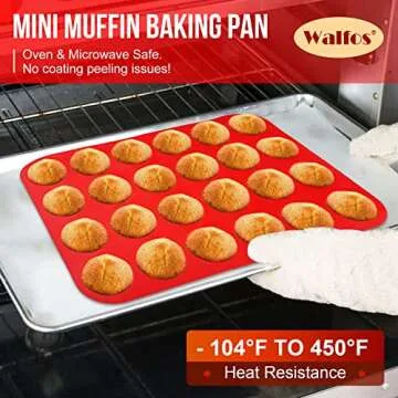 Walfos Mini Silicone Muffin Pan - 24 Cups, BPA Free and Dishwasher Safe, Non-stick Silicone Cupcake Baking Pan, Great for Making Muffin Cakes, Tart, Bread