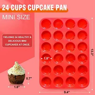 Walfos Mini Silicone Muffin Pan - 24 Cups, BPA Free and Dishwasher Safe, Non-stick Silicone Cupcake Baking Pan, Great for Making Muffin Cakes, Tart, Bread