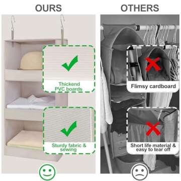 TOPIA HOME 3-Shelf Hanging Closet Organizer 2 Pack, Thickened Fabric Hanging Shelves, Closet Organization, Hanging Organizer for Kids, Hat, Bag, RV, Nursery, Sweater, 12.2" Wx 12.2" Dx31 H, Beige