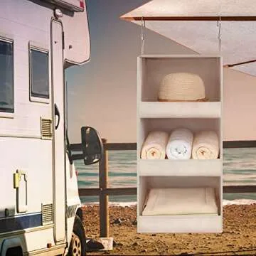 TOPIA HOME 3-Shelf Hanging Closet Organizer 2 Pack, Thickened Fabric Hanging Shelves, Closet Organization, Hanging Organizer for Kids, Hat, Bag, RV, Nursery, Sweater, 12.2" Wx 12.2" Dx31 H, Beige