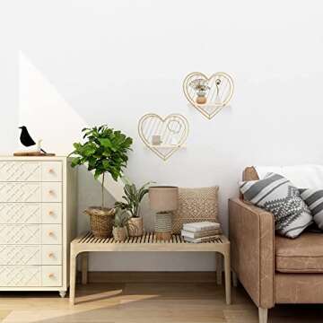 Afuly Floating Shelf Wall Mounted Gold Heart Shaped Hanging Shelves for Wall Modern Minimalist Shelf...
