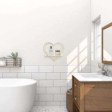 Afuly Floating Shelf Wall Mounted Gold Heart Shaped Hanging Shelves for Wall Modern Minimalist Shelf Storage Organizer Rack for Bedroom Living Room Nursery Room Decor Christmas