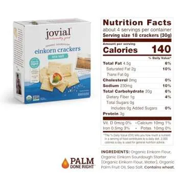 Jovial Organic Sourdough Einkorn Sea Salt Crackers - Sourdough Crackers, Crackers for Cheese Platter...