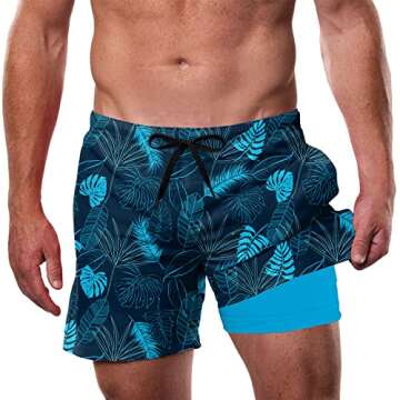 Cozople Compression Swim Trunks Men's Quick Dry Swim Shorts Fashion Tropics Palm Hybrid Printed Swim...