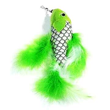 Pet Fit For Life - Retractable Feather Wand for Cats - Durable Interactive Cat Toy, Teaser Fishing Pole with Feather Lures - Fun Kitten Play Wand, 2 Feathers with String and Flying Fish Attachment