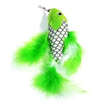 Pet Fit For Life - Retractable Feather Wand for Cats - Durable Interactive Cat Toy, Teaser Fishing Pole with Feather Lures - Fun Kitten Play Wand, 2 Feathers with String and Flying Fish Attachment