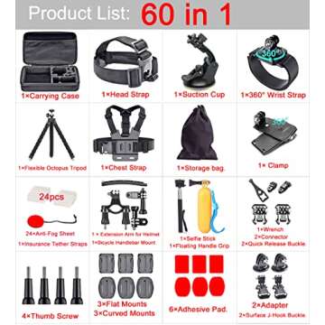 Black pro 60 in 1 Camera Accessories Kit Compatible with GoPro Hero 13 12 11 10 9 8 7, GoPro Max, Go...