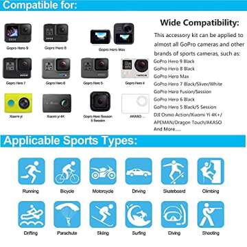 Black pro 60 in 1 Camera Accessories Kit Compatible with GoPro Hero 13 12 11 10 9 8 7, GoPro Max, GoPro Fusion, DJI Osmo Action, AKASO, APEMAN, Campark, SJCAM