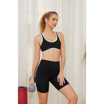 MISSACTIVER Women’s Wireless Sports Bra - V Neck Black Crop Top