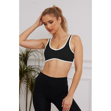 MISSACTIVER Women’s Wireless Sports Bra - V Neck Black Crop Top