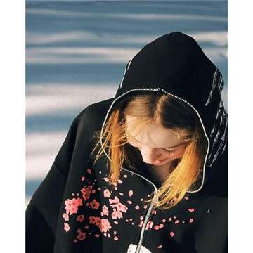 Women's Oversized Y2K Sweatshirt Long Sleeve Zipper Punk Goth Printed Hoodie Aesthetic Drawstring Jacket