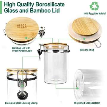 Glass Storage Jars with Airtight Locking Clamp Lids, Airtight Glass Canisters with Locking Lids, Glass Storage Containers with Bamboo Lid, Food Storage Containers, Glass Canister Sets, Set of 4