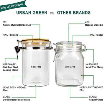 Glass Storage Jars with Airtight Locking Clamp Lids, Airtight Glass Canisters with Locking Lids, Glass Storage Containers with Bamboo Lid, Food Storage Containers, Glass Canister Sets, Set of 4