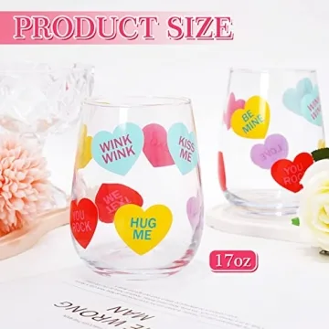 Whaline 17oz Valentine's Day Stemless Wine Glasses Gift for Her 2Pcs Colorful Conversation Heart Drinking Glasses Valentines Tumbler Cups for Valentine's Day Party Supplies Kitchen Decorations