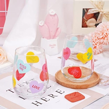 Whaline 17oz Valentine's Day Stemless Wine Glasses Gift for Her 2Pcs Colorful Conversation Heart Drinking Glasses Valentines Tumbler Cups for Valentine's Day Party Supplies Kitchen Decorations