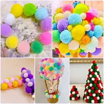 Bundooraking Pom Poms, 1.5 inch (4cm) 90pcs Multicolor Bulk Large Pom Pom Balls Arts&Crafts, Soft and Fluffy Craft Pompoms in jar, Pom Poms for Crafts Making Decorations DIY Craft Supplies.