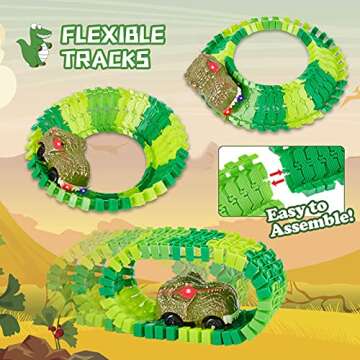 BEMITON Dinosaur Toys Race Car Track, Create a Dinosaur World Road Race, Flexible Dinosaur Track Toy...