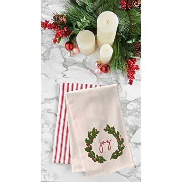 C&F Home Christmas Wreath Joy Embroidered Cotton Beaded Guest Dishtowel Xmas Winter Holidays Festive...
