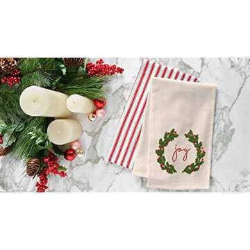 C&F Home Christmas Wreath Joy Embroidered Cotton Beaded Guest Dishtowel Xmas Winter Holidays Festive Home Kitchen Drying Dish Hand Towel Decor Decoration 18" x 27" White