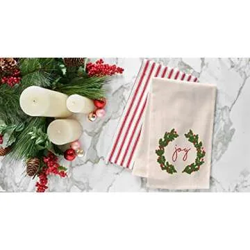 C&F Home Christmas Wreath Joy Embroidered Cotton Beaded Guest Dishtowel Xmas Winter Holidays Festive Home Kitchen Drying Dish Hand Towel Decor Decoration 18" x 27" White