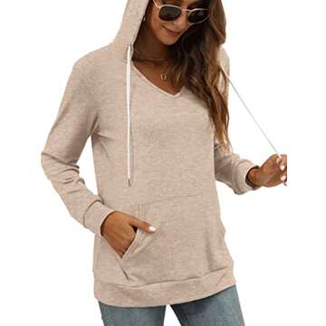Saloogoe Fall Clothes for Women Fashion 2024 V Neck Long Sleeve Sweatshirt Khaki L