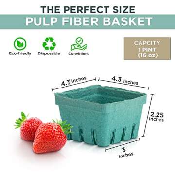FMP Brands 44 Pack Pint Green Molded Pulp Fiber Berry Basket Produce Vented Container for Fruit and ...