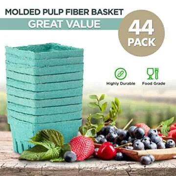 FMP Brands 44 Pack Pint Green Molded Pulp Fiber Berry Basket Produce Vented Container for Fruit and Vegetable, Farmer Market, Grocery Stores and Backyard Party