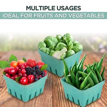 FMP Brands 44 Pack Pint Green Molded Pulp Fiber Berry Basket Produce Vented Container for Fruit and Vegetable, Farmer Market, Grocery Stores and Backyard Party