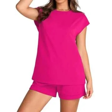 WIHOLL Women's Casual 2 Piece Set with High Waisted Shorts