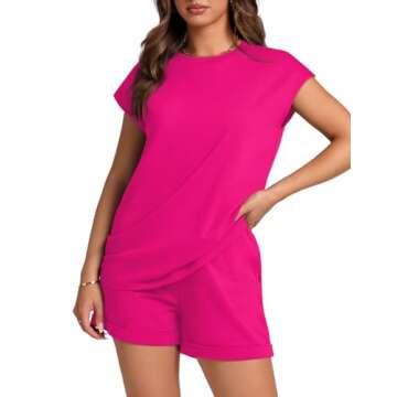 WIHOLL Women's Casual 2 Piece Set with High Waisted Shorts