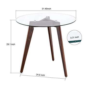 ivinta Round Glass Dining Table for 4, 31.5" Circle Kitchen Table with Tempered Glass Top and Wood Legs, Simple Modern Design for Kitchen, Dining Room, Living Room, RD80 (Dark Brown)