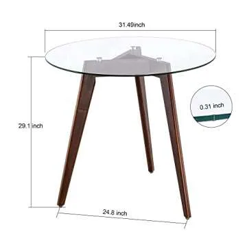 ivinta Round Glass Dining Table for 4, 31.5" Circle Kitchen Table with Tempered Glass Top and Wood Legs, Simple Modern Design for Kitchen, Dining Room, Living Room, RD80 (Dark Brown)