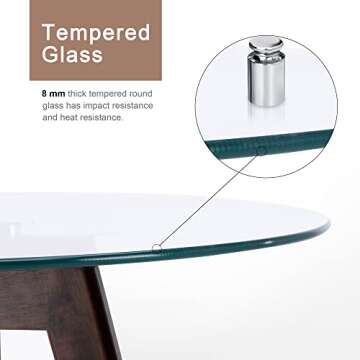 ivinta Round Glass Dining Table for 4, 31.5" Circle Kitchen Table with Tempered Glass Top and Wood Legs, Simple Modern Design for Kitchen, Dining Room, Living Room, RD80 (Dark Brown)