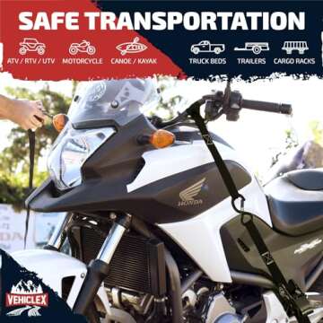 Ratchet Tie-Down Straps Set - (1" x 15', 2200lbs Breaking Strength) - Vehiclex Soft Loops, Coated S-Hooks, Storage Bag for ATV, Motorcycle, Bicycle, Kayak, Cargo Securing, Blue