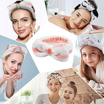 Casoty 6 Pieces Bow Hair Band Spa Headband for Women Soft Coral Fleece Headband for Washing Face Terry Cloth Headband Makeup Headband Yoga Sport Headband