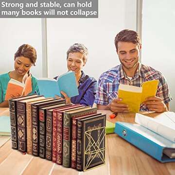JINSEY Bookends,Decorative Bookends for Heavy Books Metal Bookends Gold Non-Skid Heavy Duty Bookshelf Holder Unique Geometric Design 2 Pieces (Gold)