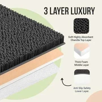 ITSOFT Plush Bathroom Rug 59x21, Absorbent Machine Washable Non Slip Chenille Bath Mats, Quick Dry Bathmat, Bath Rugs for Bath, Shower, Bedroom, or Door Mat, Black