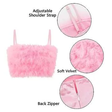 Vimoisa Women Faux Fur Tank Top - Stylish Spaghetti Strap Cami Crop Top (XL)