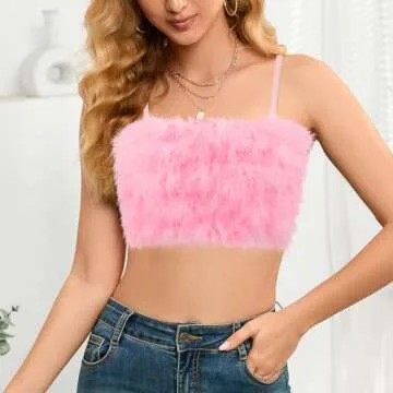 Vimoisa Women Faux Fur Spaghetti Strap Crop Top