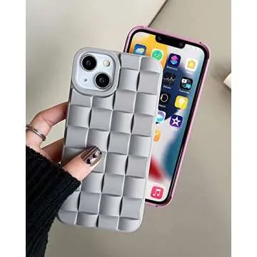 Ginkgonut Compatible with iPhone 13 Case or iPhone 14 Case for Women/Girls, Cute 3D Laid Desgin Soft Silicone Shockproof Raised Bumper Corners Case for iPhone 13 / iPhone 14（Gray）